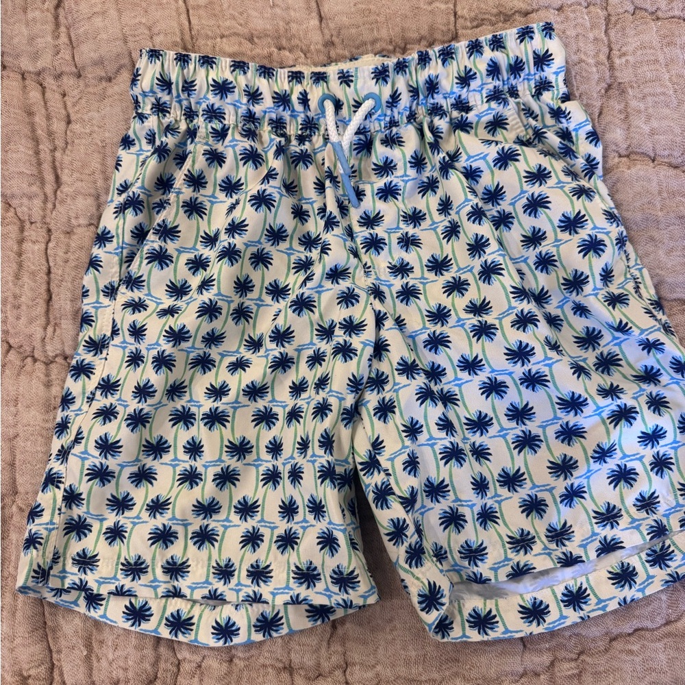 Palm Tree Print boys swim trunks  - Blue and White